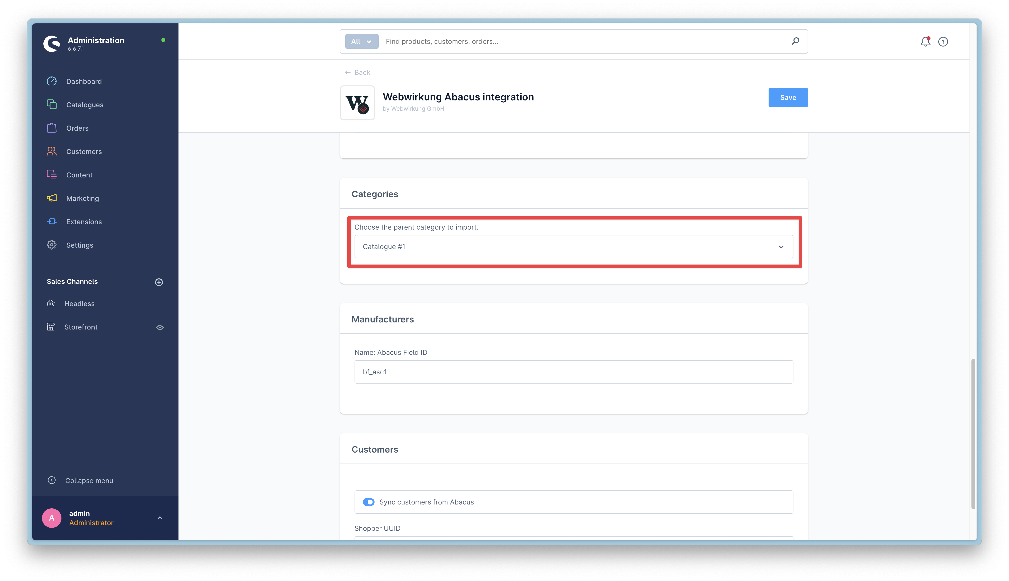 Select parent category