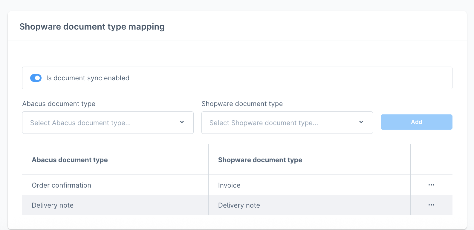 Abacus document sync configuration