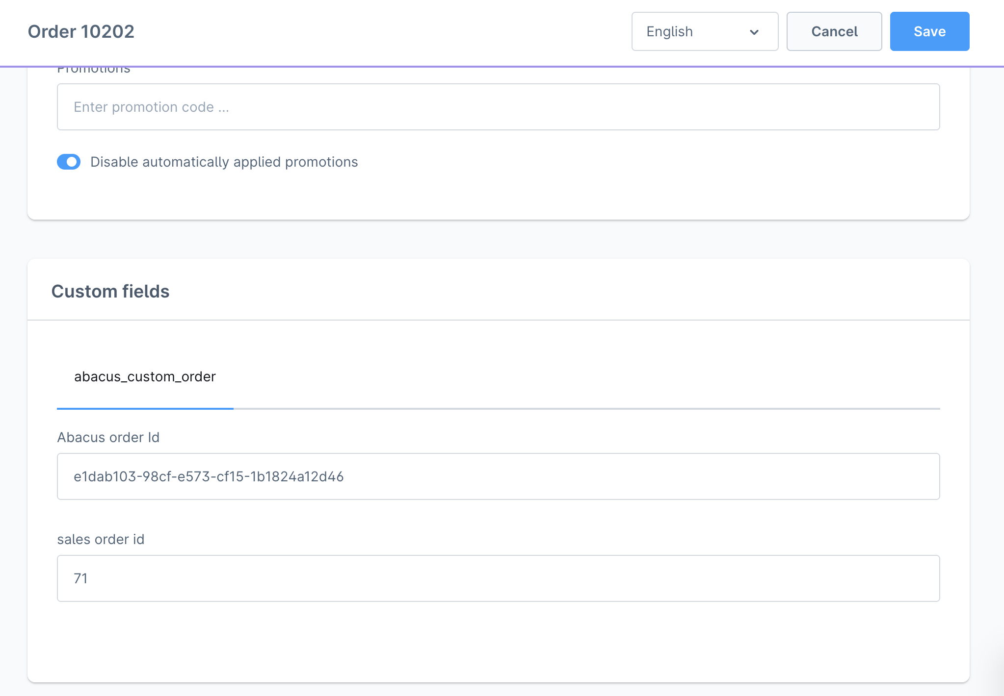 Abacus order linking custom fields