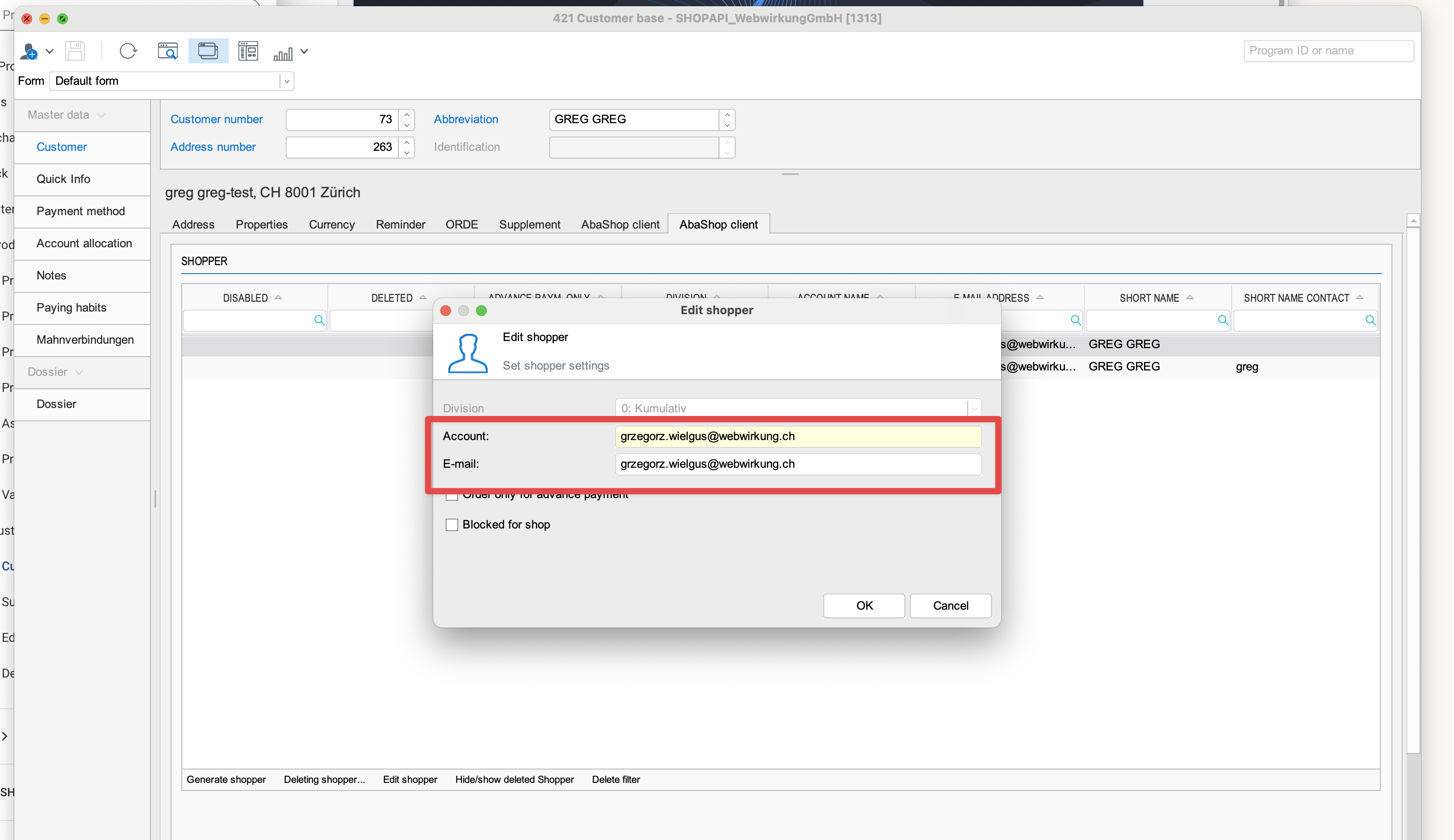 Shopper Account field