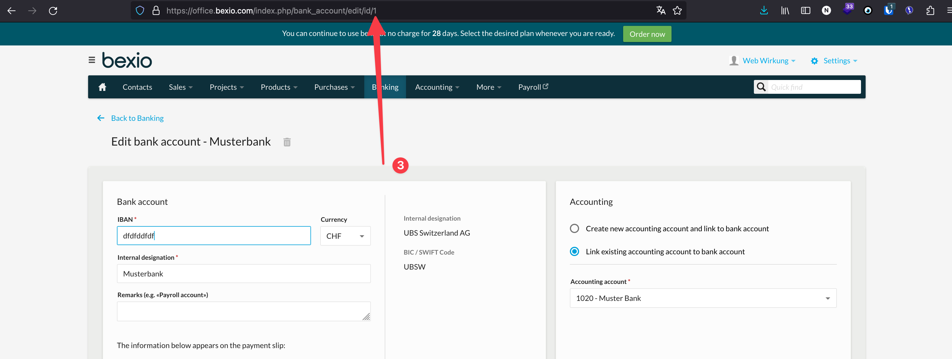 Bank account ID in Bexio