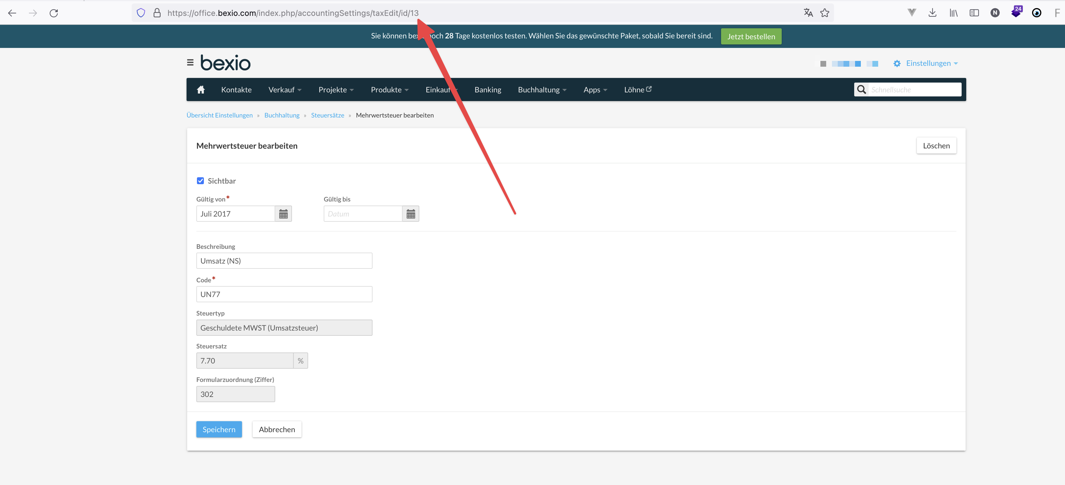 Tax rate detail view
