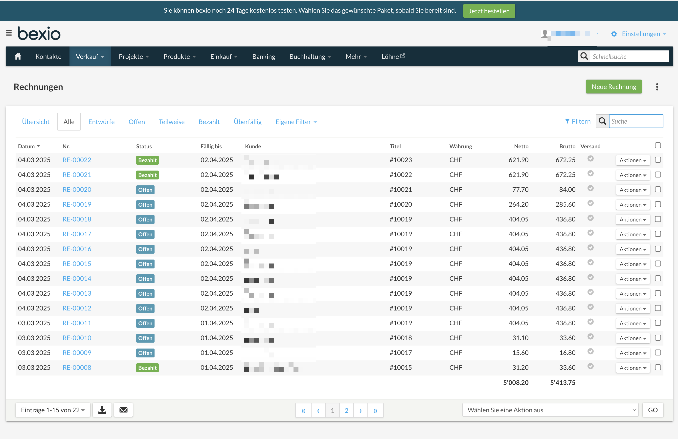 Manual transmission of orders Bexio