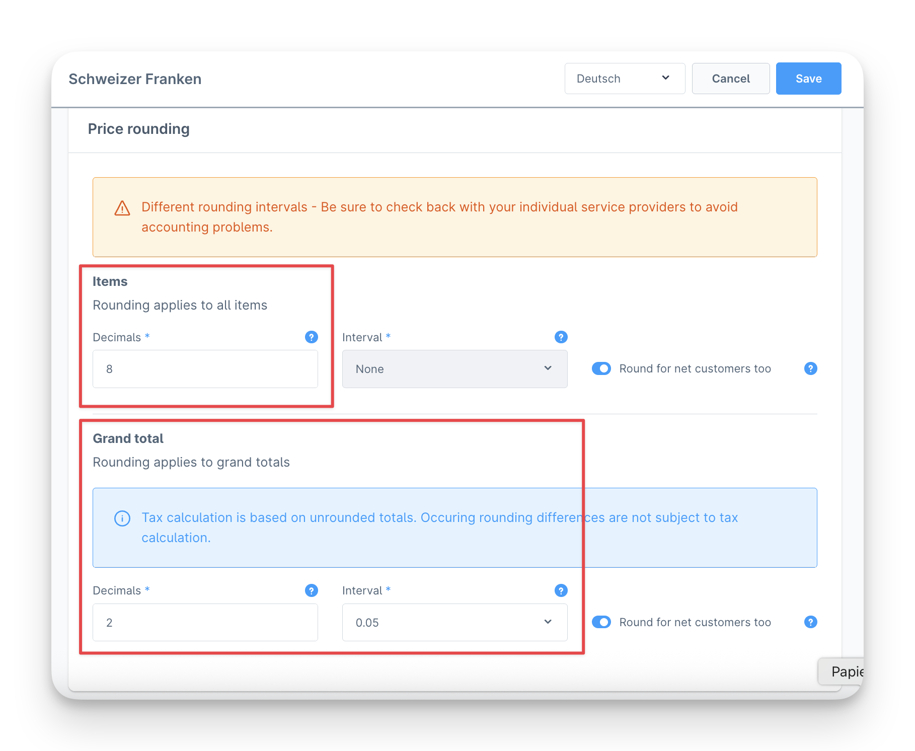 Abacus rounding settings