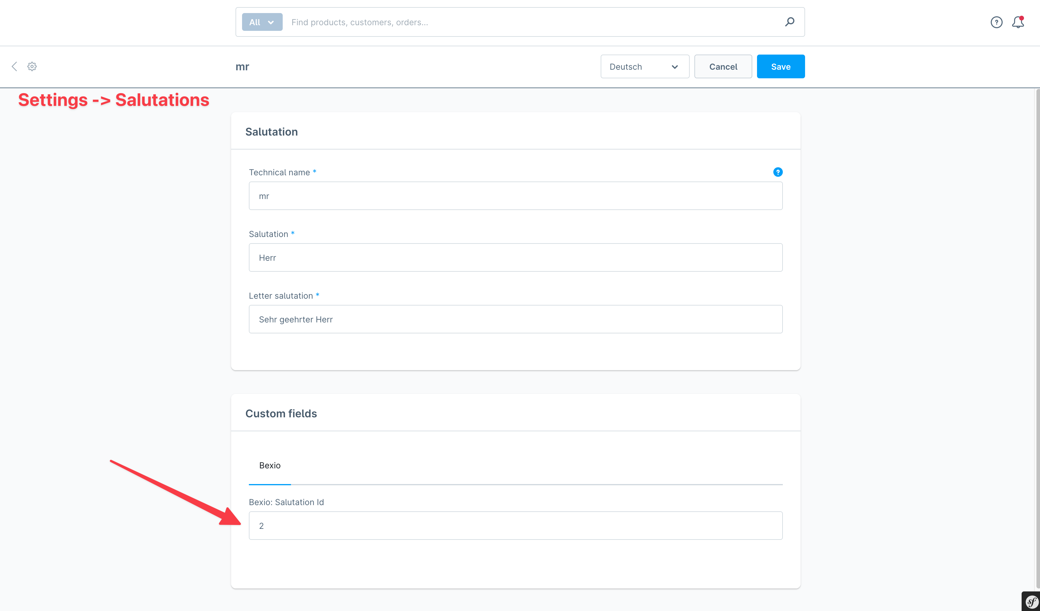 Salutation ID in Shopware